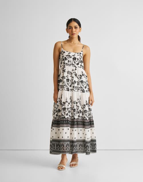 Reistor Strappy Tiered Maxi Dress In Vines And Twirls Black