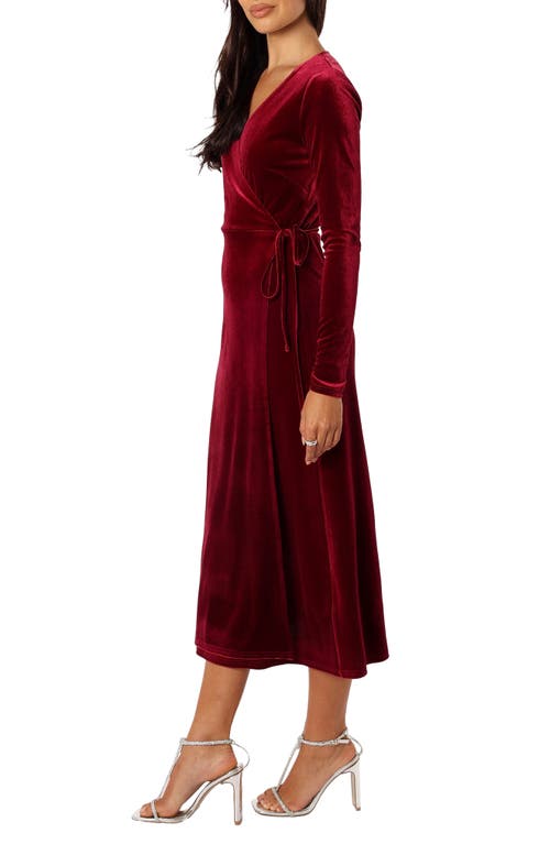Petal And Pup Petal & Pup Darby Long Sleeve Velvet Midi Wrap Dress In Burgundy