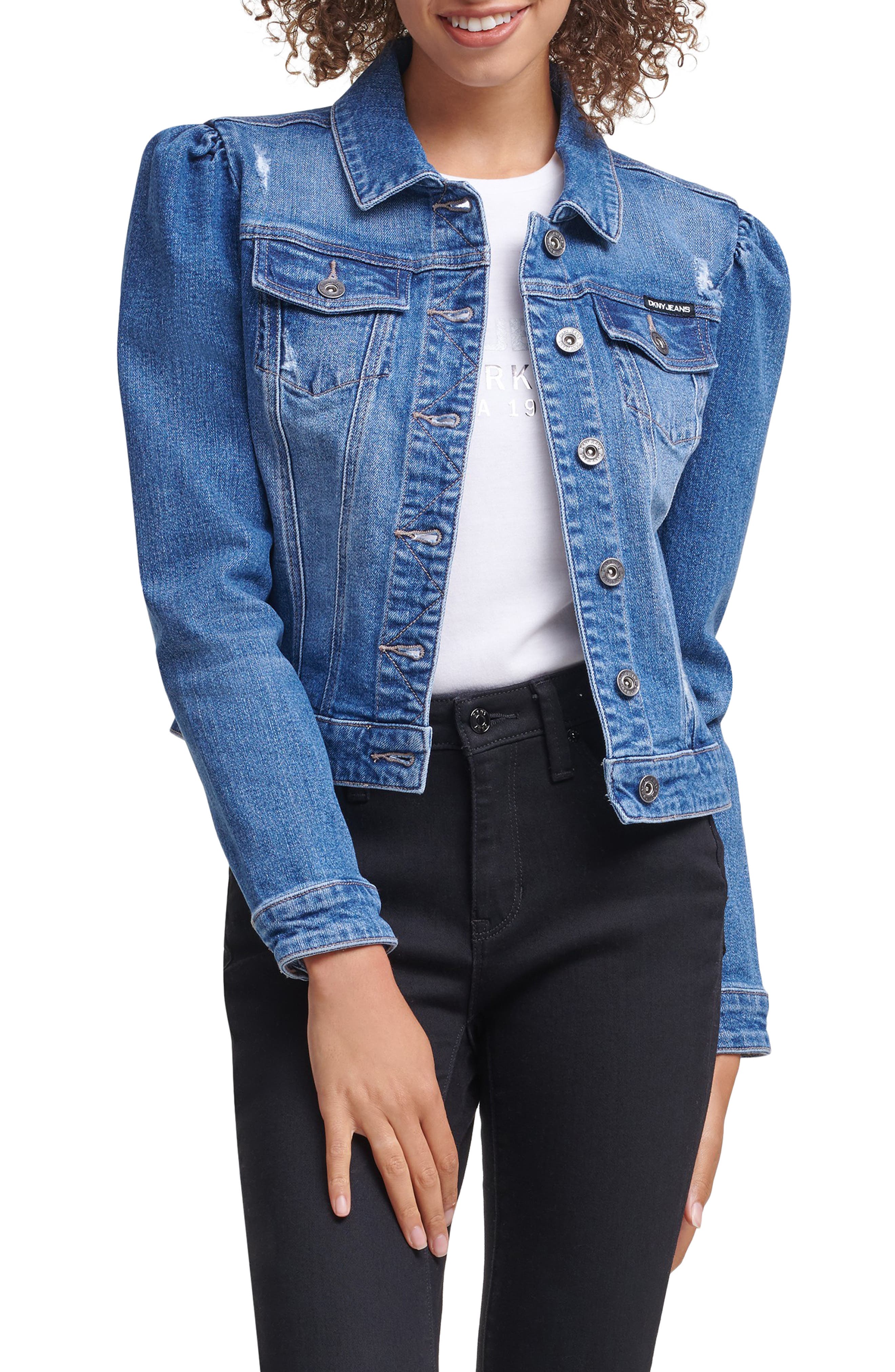 balloon sleeve cropped denim jacket