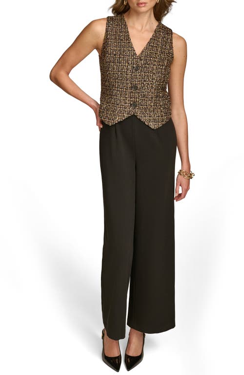 Shop Donna Karan New York Metallic Tweed & Cady Crepe Button Front Wide Leg Jumpsuit In Elderberry Multi/black