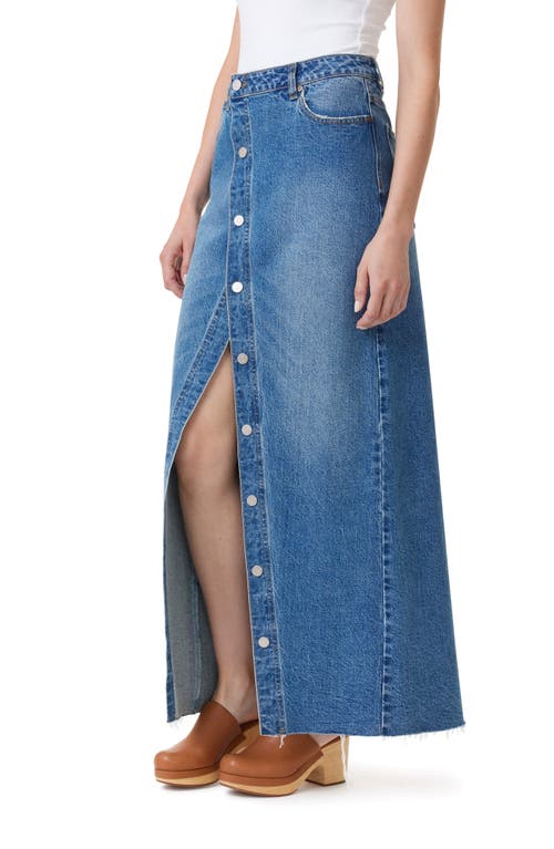 Shop Habitual Asymmetric Button-up Denim Maxi Skirt In Baltic