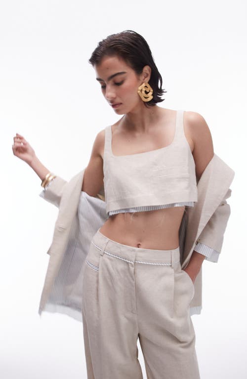 Topshop Tailored Cotton & Linen Crop Top Cream at Nordstrom, Us