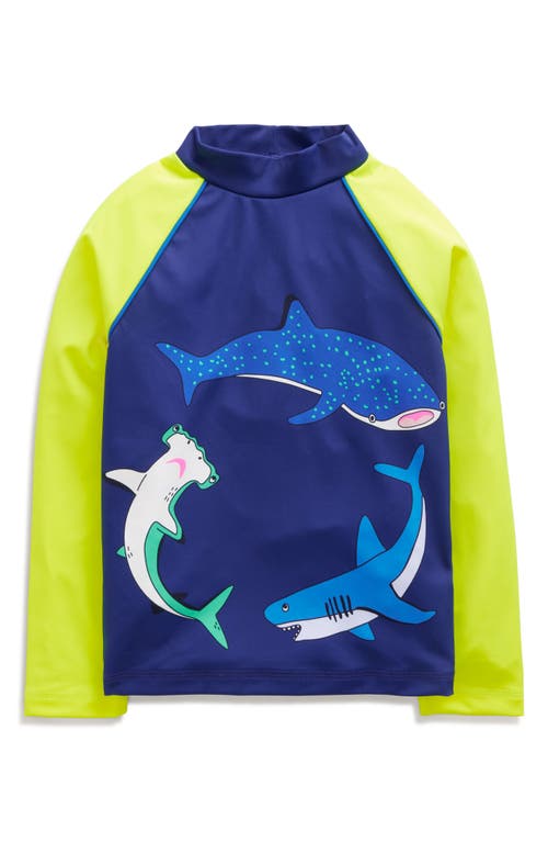 Mini Boden Kids' Colorblock Long Sleeve Rashguard Sapphire Blue Sharks at Nordstrom,