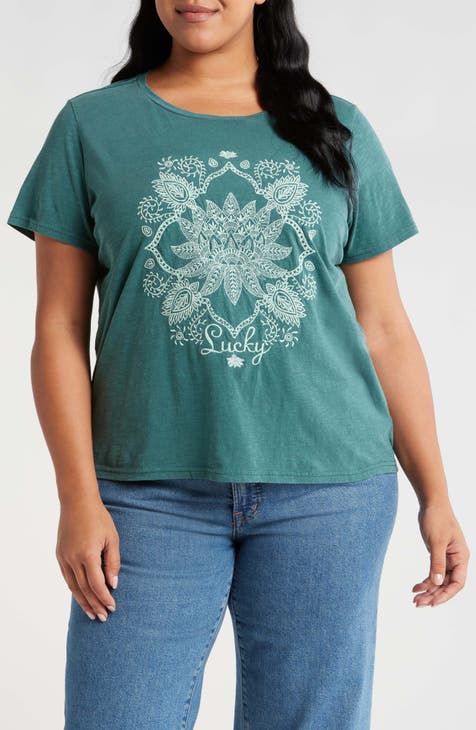 Embroidered Lucky Lotus Cotton T-Shirt (Plus)