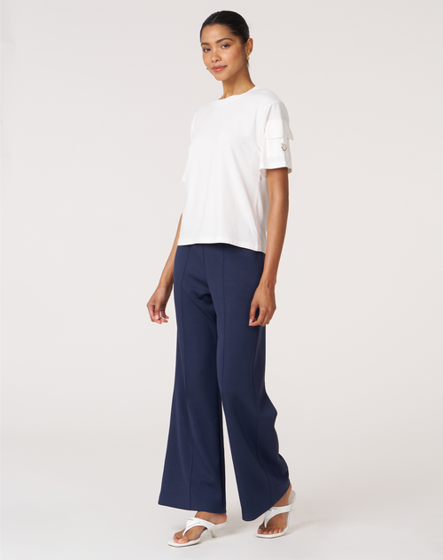 Rebody Active Madison Pintuck Wide Leg Scuba Pant 30" In Cool Navy