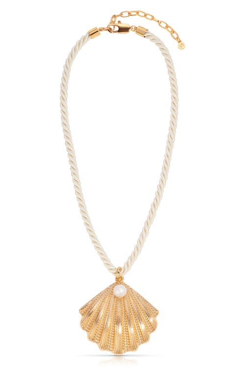 Ettika Cultured Freshwater Pearl Scalloped Shell Cord Pendant Necklace In 18k Gold Plated, 15-20 In Gold
