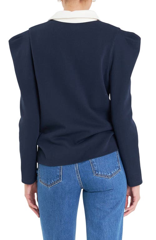 English Factory Polo Sweatshirt In Navy/ Cream
