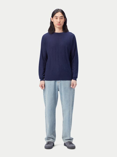 Gobi Mongolian Cashmere Lightweight Silk Cashmere Textured Sweater In Navy Blazer