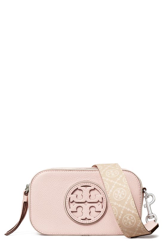 Shop Tory Burch Mini Miller Leather Crossbody Bag In Pale Pink