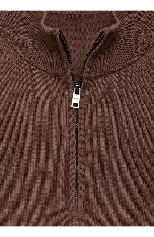 Shop Mango Half Zip Merino Wool Sweater In Medium Brown