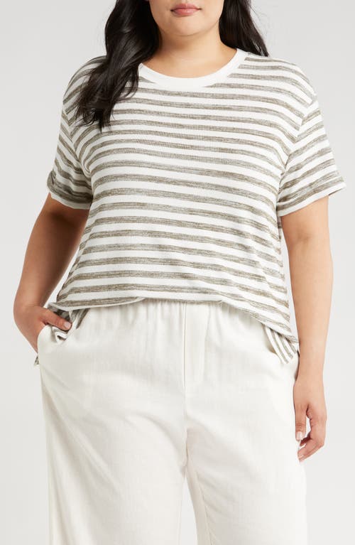 Shop Caslonr Caslon(r) Ease Stripe Crewneck T-shirt In Olive Burnt-white Charm Stripe