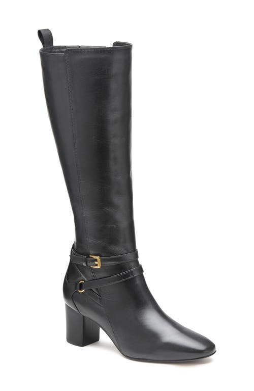 Shop Johnston & Murphy Eleanor Belted Block Heel Knee High Boot In Black Calfskin