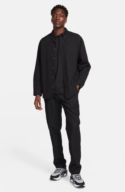 Shop Nike Club Flat Front Straight Leg Chinos In Black/black