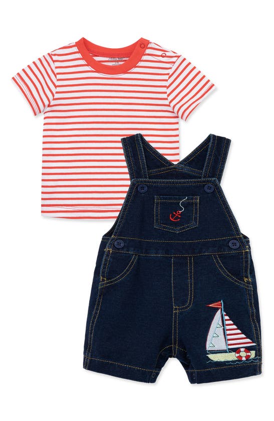 Shop Little Me Sailboat Stripe T-shirt & Shortalls Set In Blue
