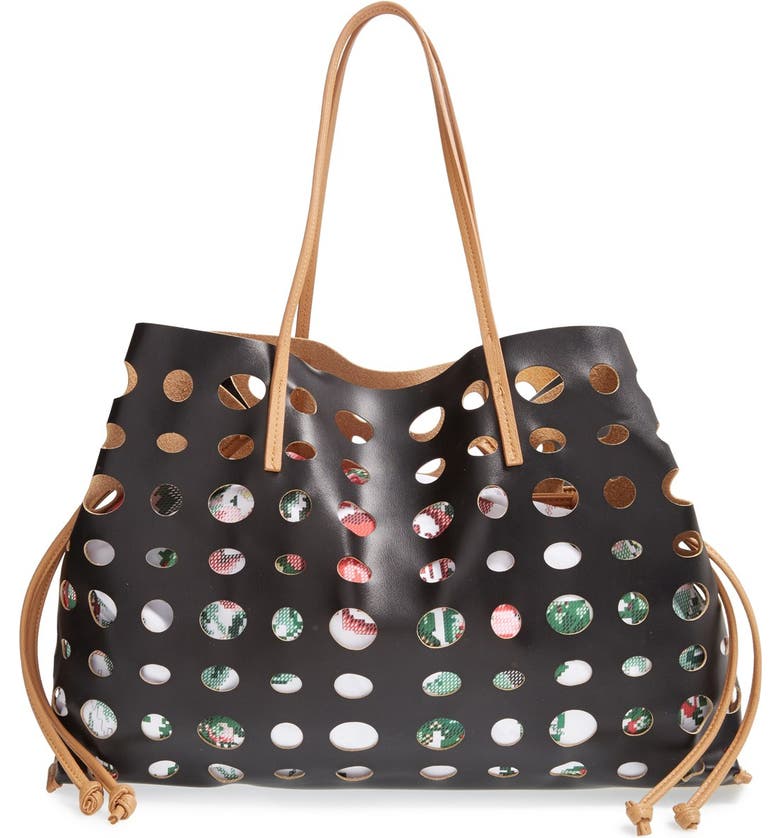 POVERTY FLATS by rian Perforated Faux Leather CInch Tote | Nordstrom