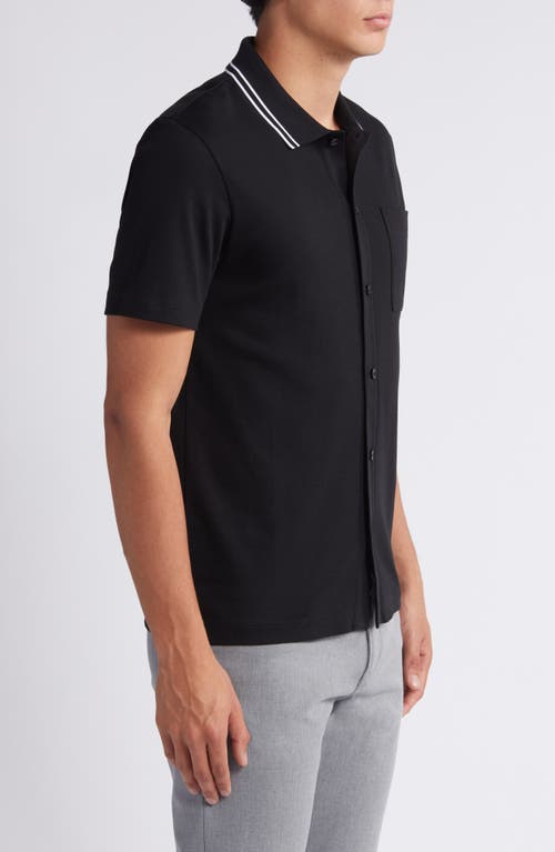 Shop Hugo Boss Boss Powell Tipped Short Sleeve Knit Button-up Shirt In Black