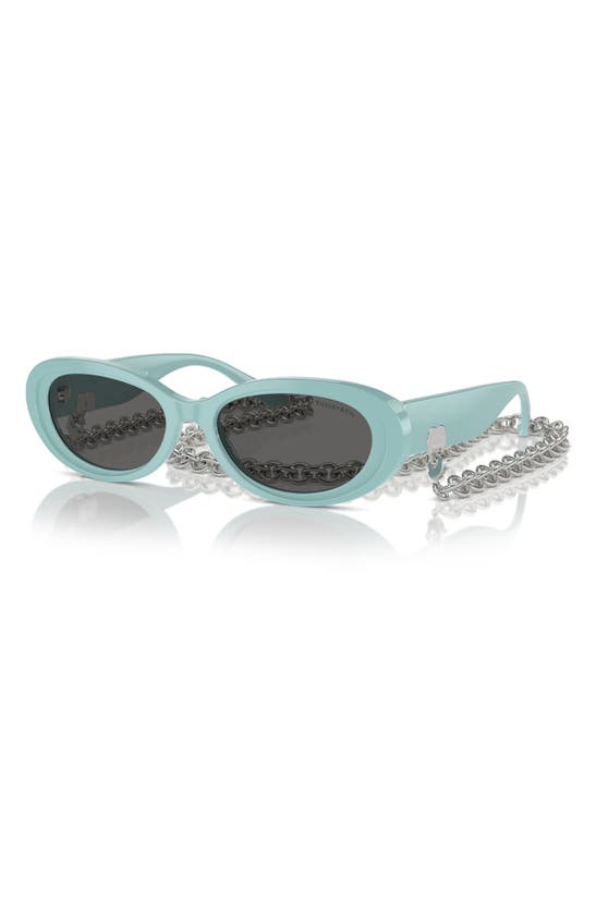 Shop Tiffany & Co 54mm Oval Sunglasses With Chain In Blue Grey