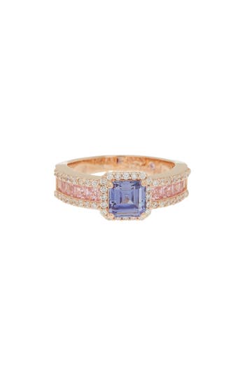 Suzy Levian Stering Silver Blue Tanzanite Pink Cubic Zirconia Ring In Gold