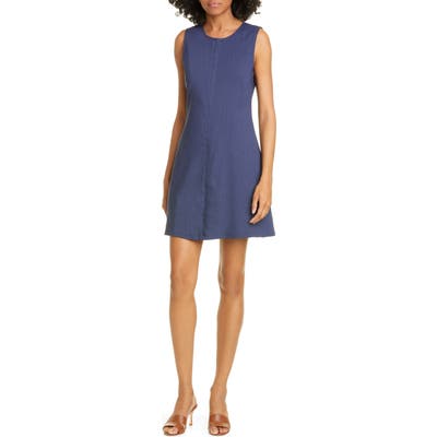 Theory Easy Crew Stretch Linen Blend Shift Dress, Blue