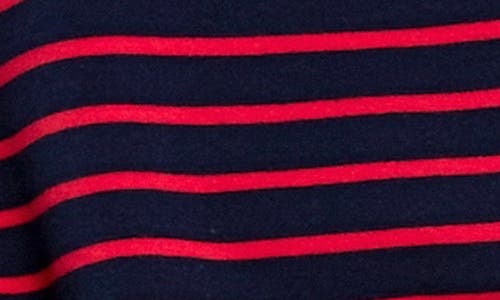 English Factory Mixed Media Stripe Ruffle Sleeve Top In Navy/red