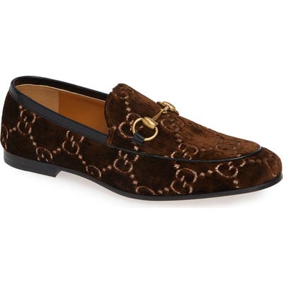 Gucci Jordaan Gg Velvet Loafer, Brown