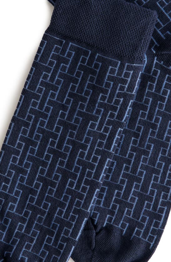 Shop Ted Baker Sokksix Geo Pattern Organic Cotton Blend Dress Socks In Blue