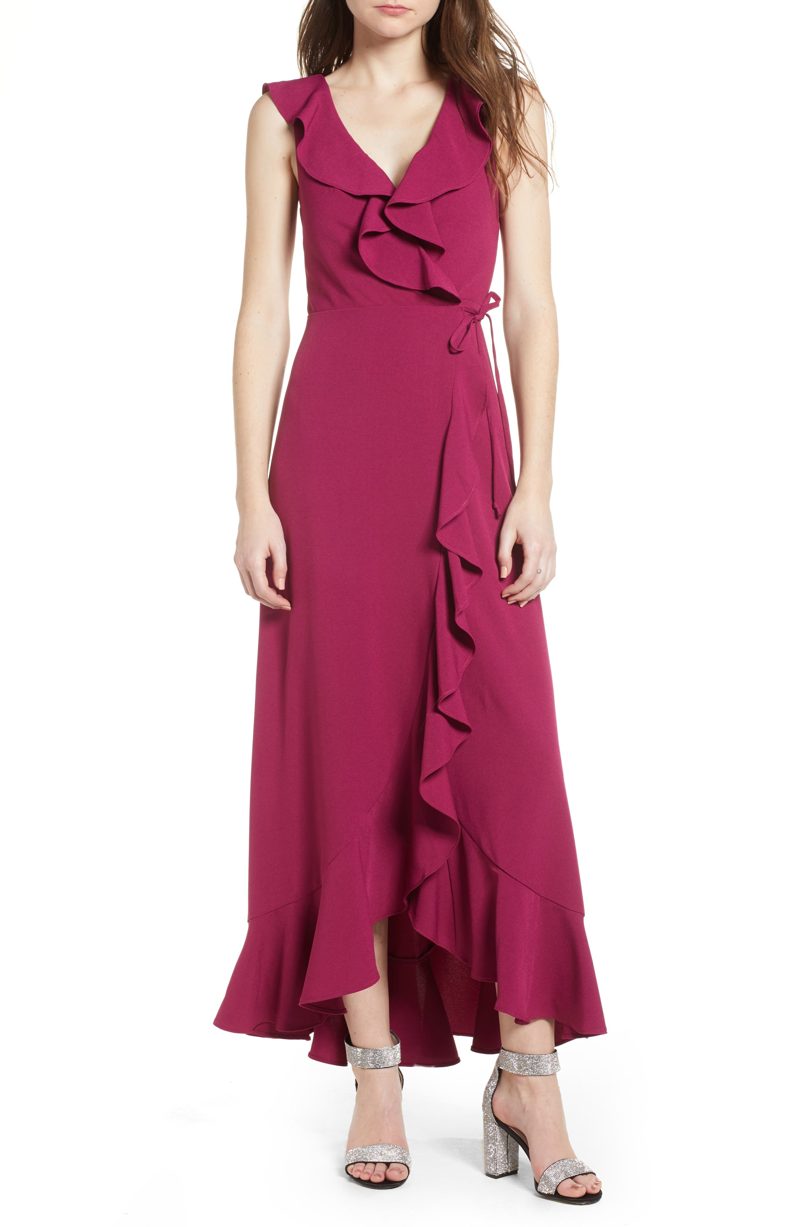 wrap ruffle maxi dress