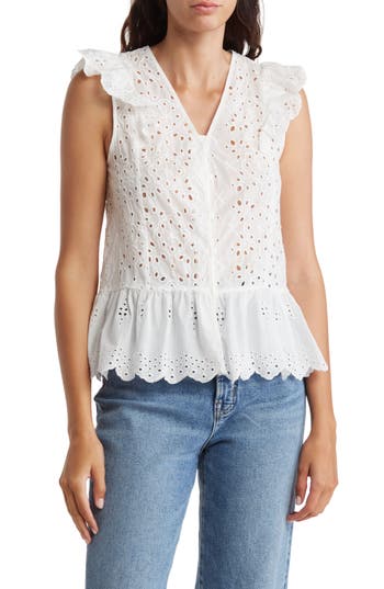 FORGOTTEN GRACE FORGOTTEN GRACE EYELET CAP SLEEVE TOP