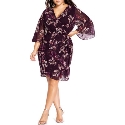 Plus Size City Chic Floral Faux Wrap Dress, Burgundy