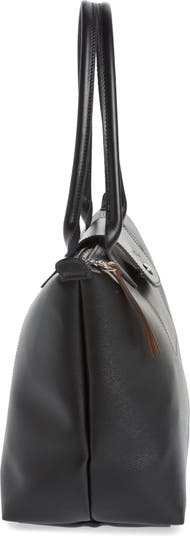 Longchamp Medium Le Pliage Leather Shoulder Tote Black
