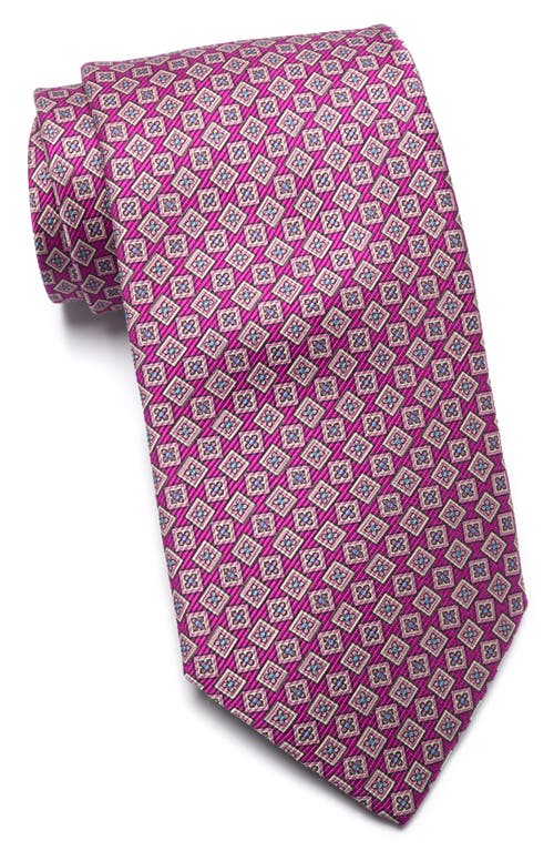 David Donahue Neat Medallion Extra Long Silk Tie in Berry at Nordstrom