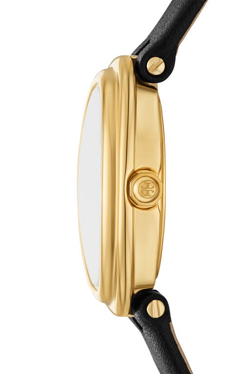 Shop Tory Burch The Oval Leather Strap Watch, 22mm X 28mm In Black