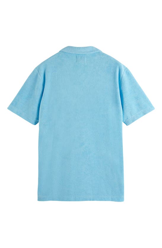 Shop Scotch & Soda Embroidered Terry Cloth Camp Shirt In Washed Neon Blue