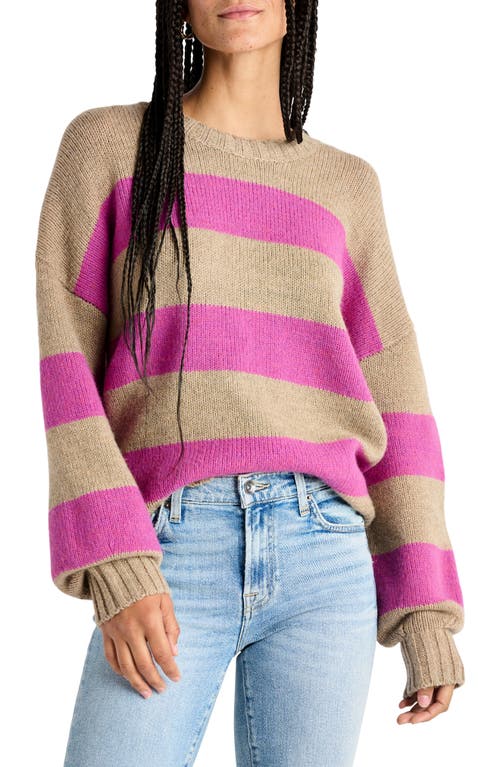 Splendid Ivy Stripe Crewneck Sweater In Beige/magenta Stripe