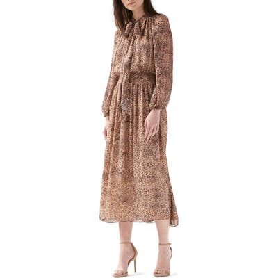 Ml Monique Lhuillier Long Sleeve Midi Dress, Beige