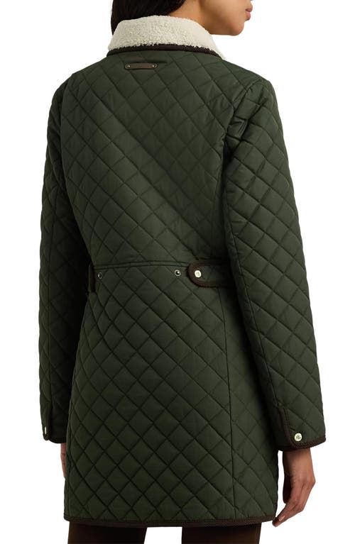 Shop Lauren Ralph Lauren Quilted Jacket With Faux Shearling Collar In Litchfield Loden