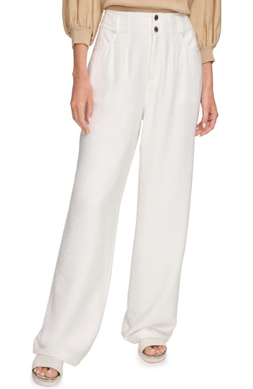 DKNY Crinkle High Waist Wide Leg Pants White at Nordstrom,