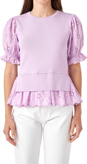 Eyelet Puff Sleeve Blouse