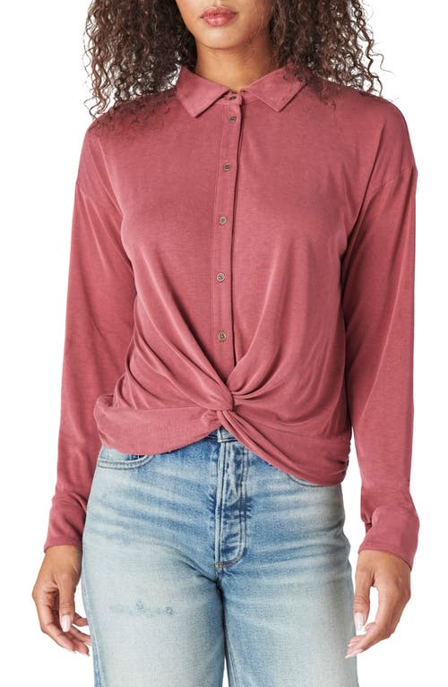 Twist Hem Knit Button-Up Shirt in Tandori Spice