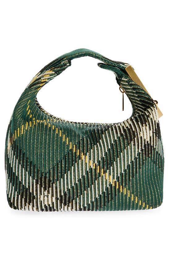 Shop Burberry Mini Check Hobo Bag In Ivy