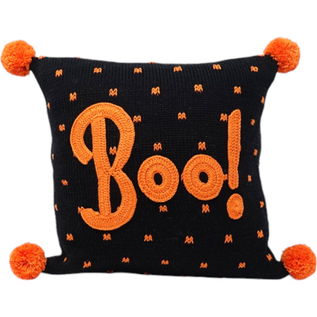 Melange Collection 10" Boo Halloween Pillow In Black And Orange