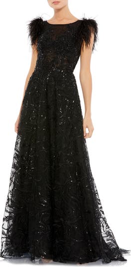 Mac Duggal Feather Cap Sleeve A Line Gown Nordstrom