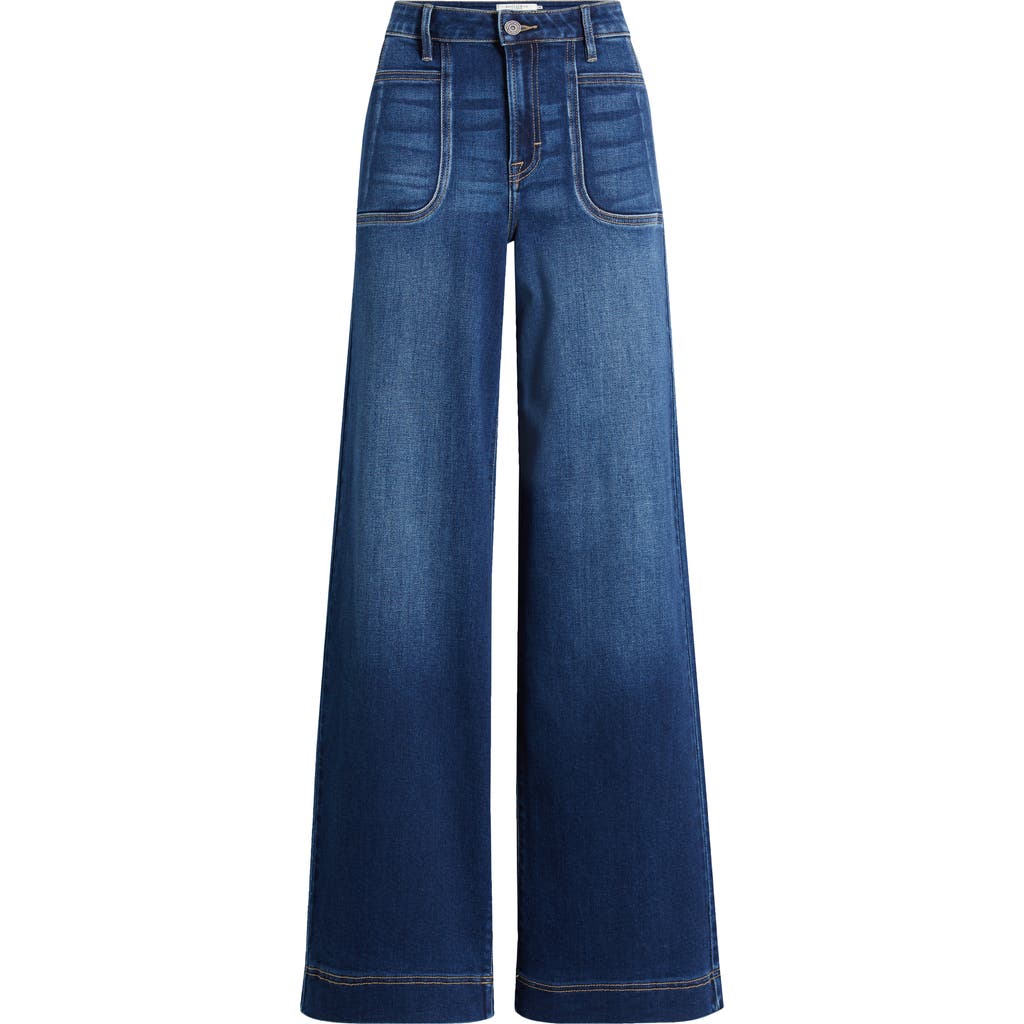 Hidden Jeans Patch Pocket High Waist Wide Leg Jeans In Dark Wash
