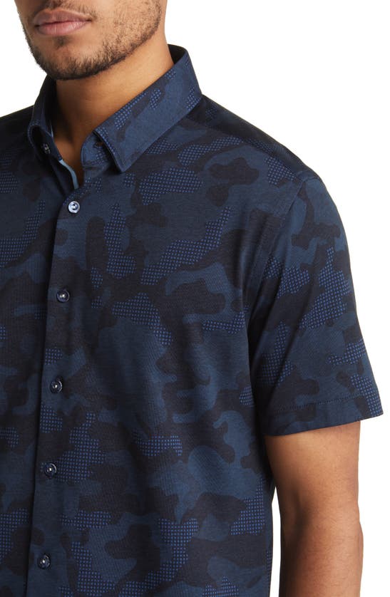 Shop Stone Rose Dry Touch® Performance Camouflage Short Sleeve Button-up Shirt In Navy