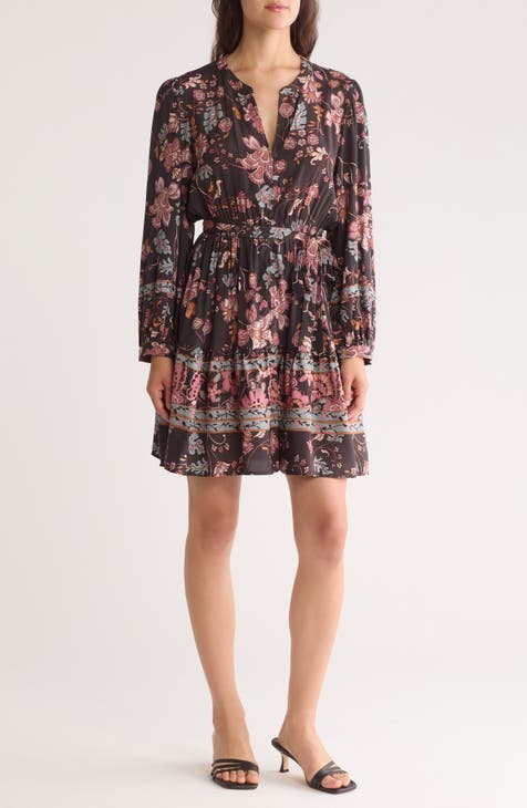 Floral Tie Waist Long Sleeve Dress