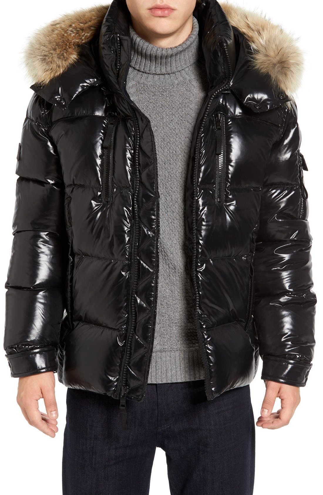 SAM. Quilted Down Jacket with Genuine Coyote Fur Trim Hood Nordstrom