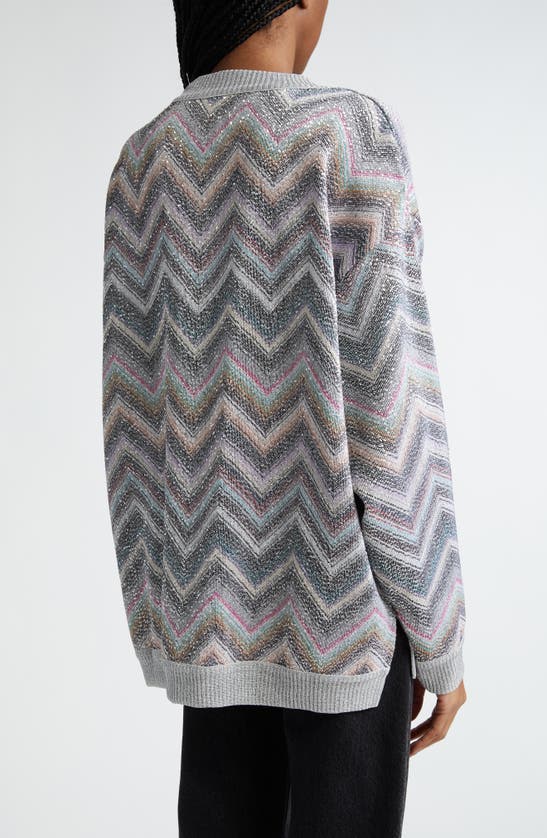 Shop Missoni Sequin Chevron Stripe Sweater In Light Blue Grey White Base