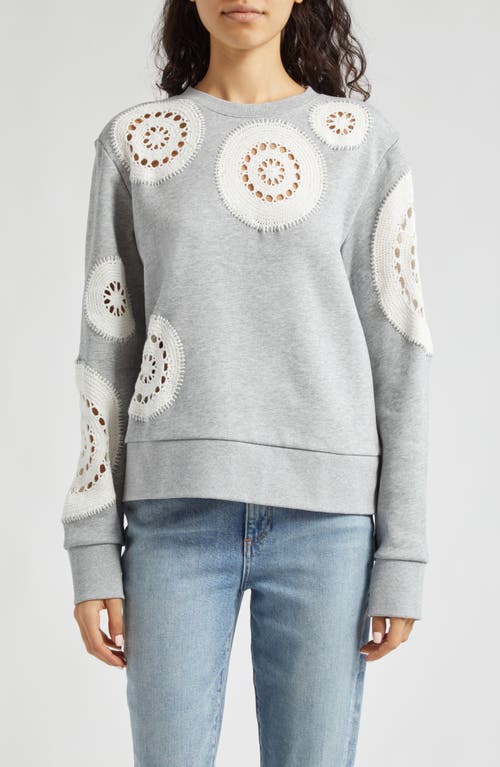 Joy Crochet Patch Cotton Sweatshirt in Grey