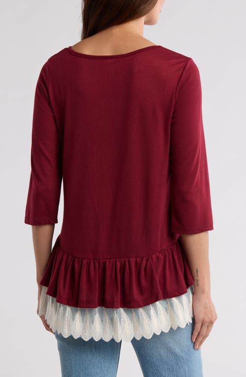 FORGOTTEN GRACE FORGOTTEN GRACE LACE TRIM LONG SLEEVE PEPLUM TOP