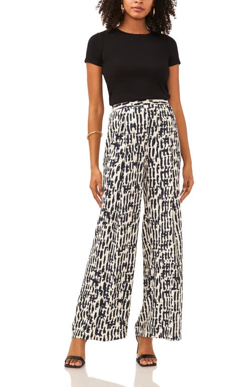 Vince Camuto Abstract Print Flat Front Wide Leg Pants In Classic Navy